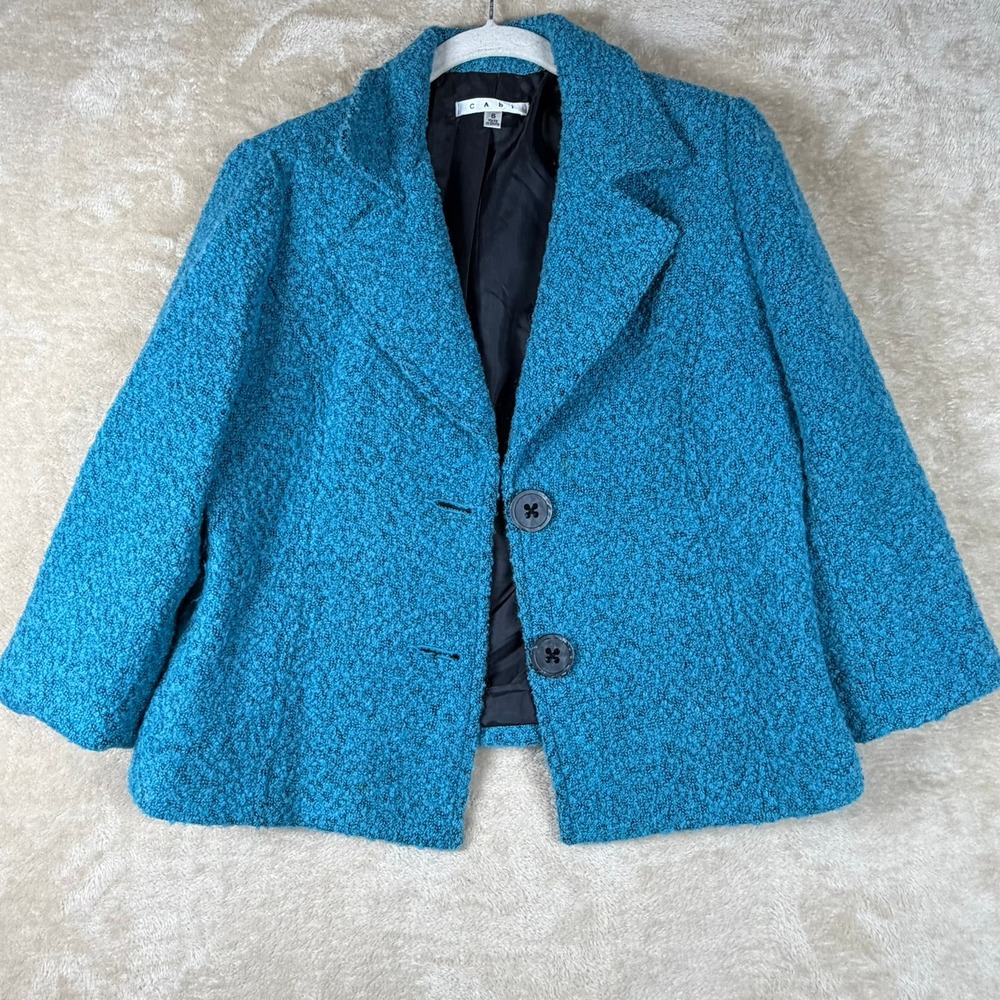 Cabi Womens Turquoise Blue Wool Blend Boucle Blazer Jacket Size 6 Style 186